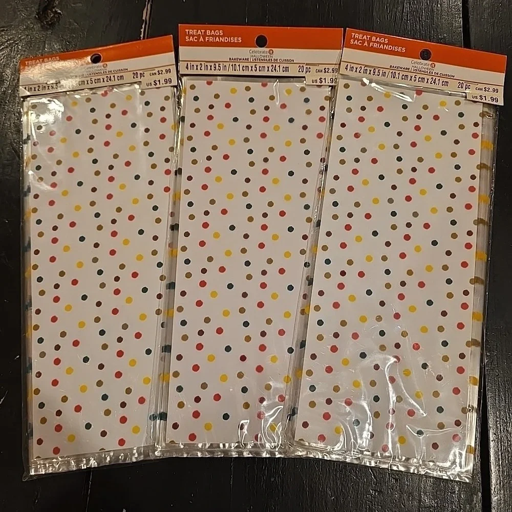 NEW Celebrate It COLORFUL POLKA DOT Treat Bags 3 Pkgs = 60 Bags w/ Ties‎ Total